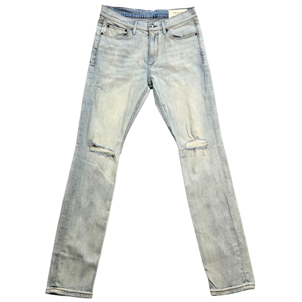 Rag & Bone Jeans Mens 31x32 Blue Skinny Extra-Slim Light Wash Distressed